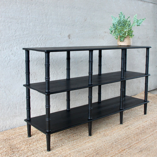 Bamboo Console Table - Three Tier - Ebonised Oak