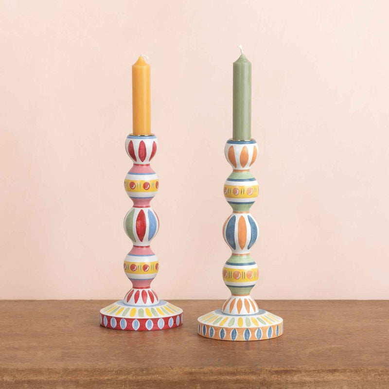 Bloomsbury Bobbin Candlesticks - Hand-painted